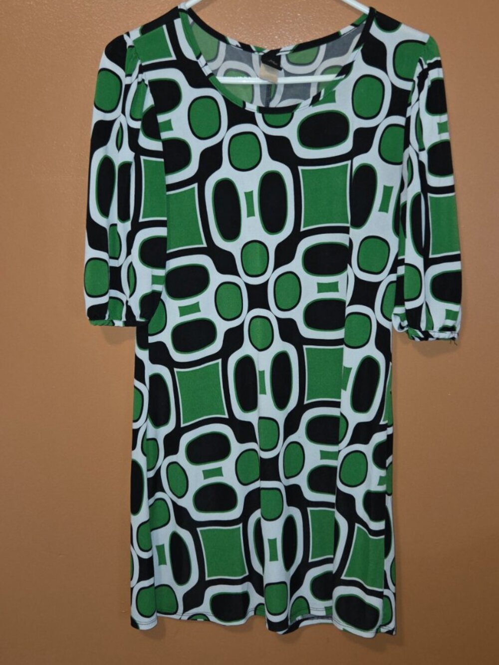 Vintage 60's MOD Style Geometric Print Shift Mini Dress - Picture 2 of 6